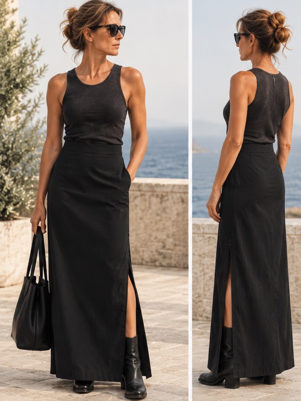 Jacob Black Maxi Skirt Utility Side Zipper Vents M/L Gorpcore Streetwear